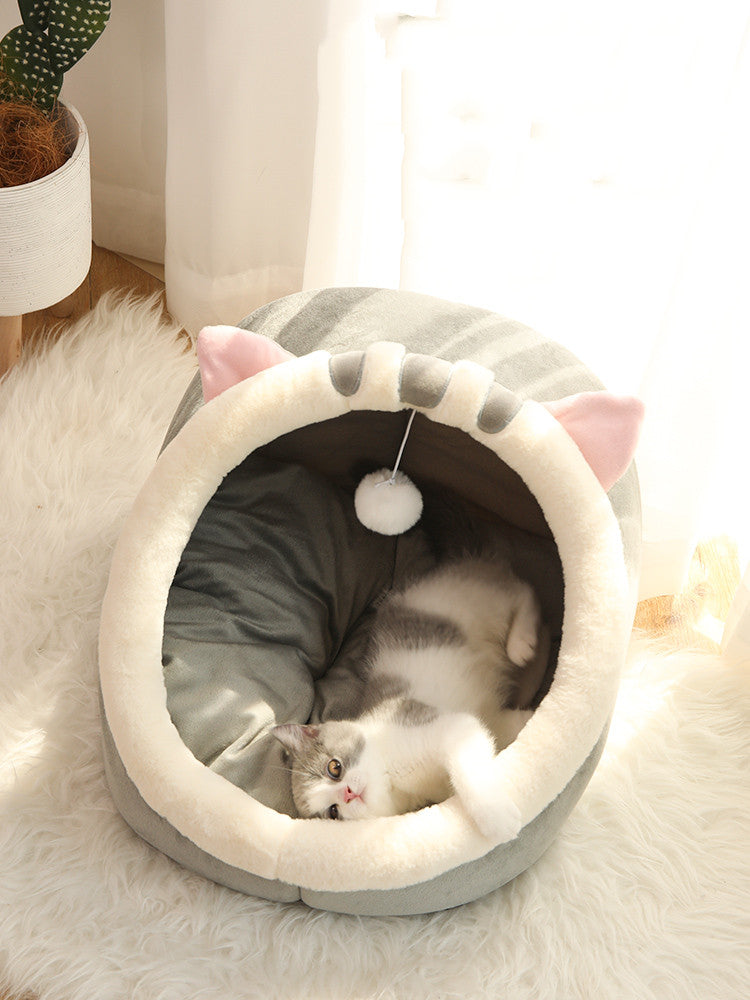 Semi-enclosed cat bed