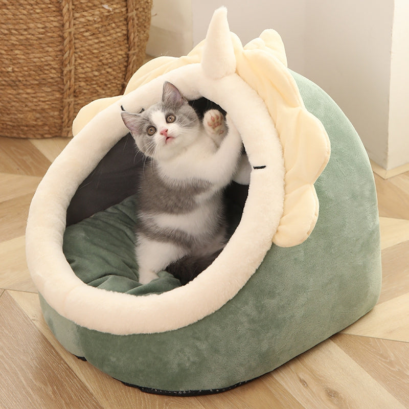 Semi-enclosed cat bed