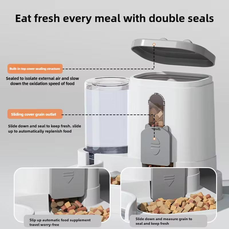 Automatic feeder with water fountain and spill-proof design for cats and dogs
