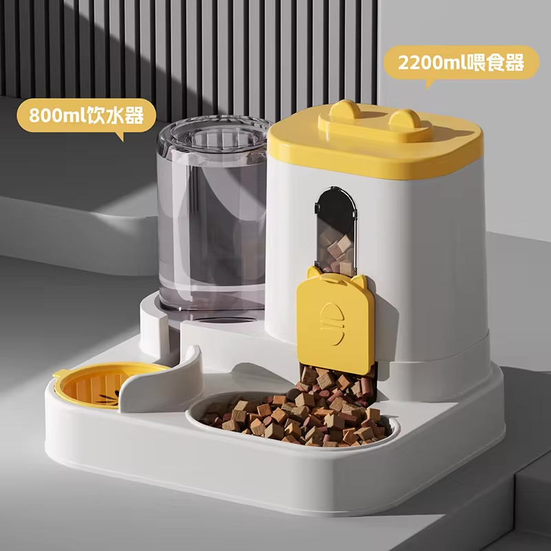 Automatic feeder with water fountain and spill-proof design for cats and dogs